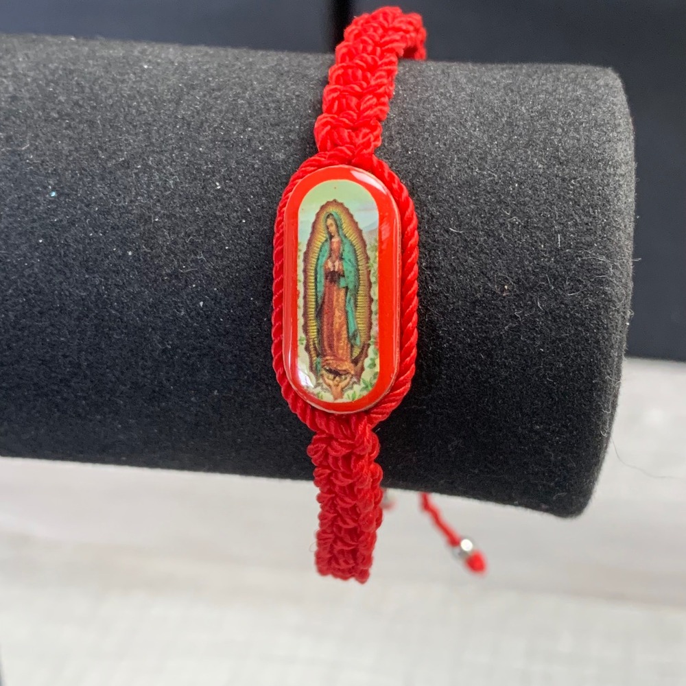 Red Macrame Our Lady of Guadalupe Adjustable Religious Protection Bracelet